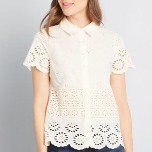 Modcloth Cream Eyelet Success Shirt